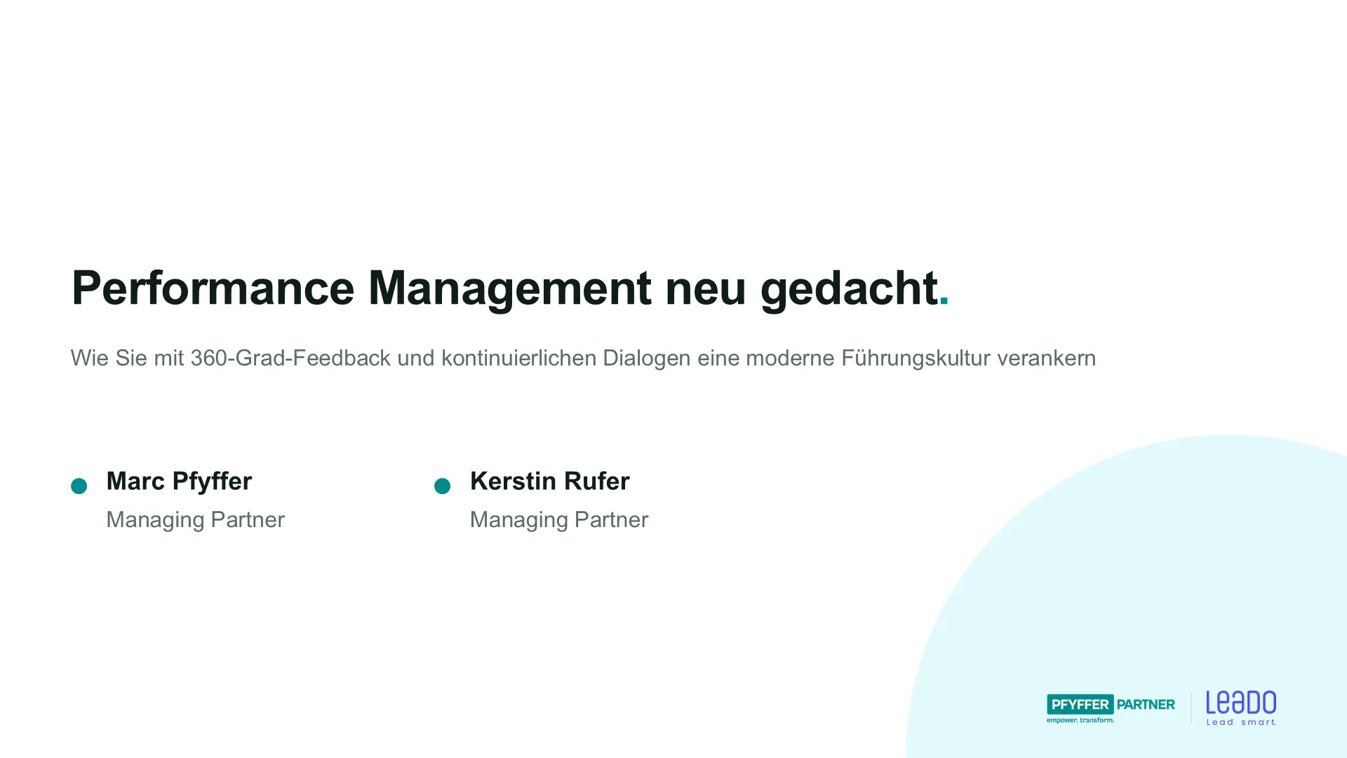 Titelfolie des Webinars «Performance Management neu gedacht» mit Marc Pfyffer und Kerstin Rufer